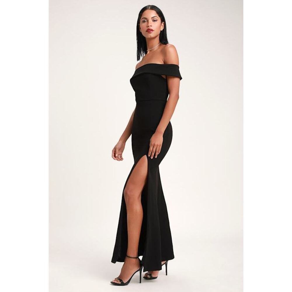 Lulus Aveline Black Off-the-shoulder Maxi Dress - Size L